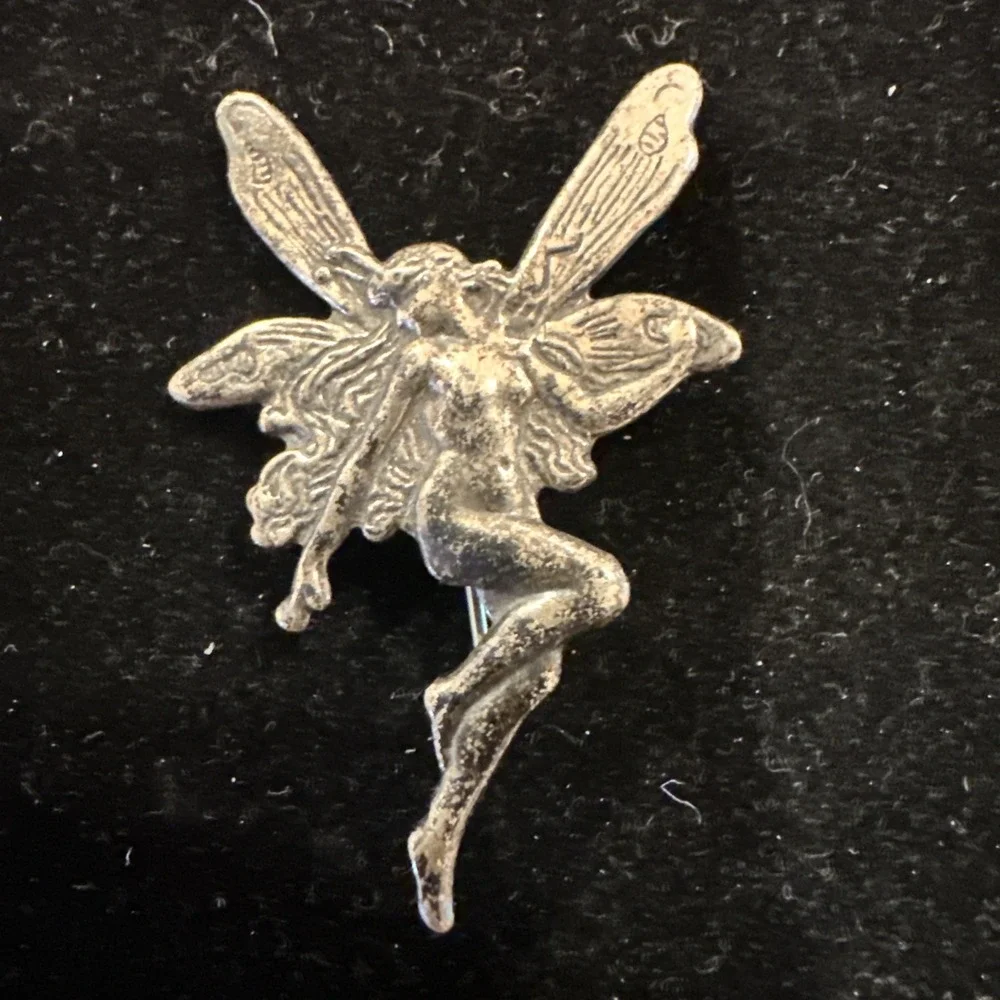 Vintage Art Nouveau Sterling Silver Nymph Fairy Pin Brooch